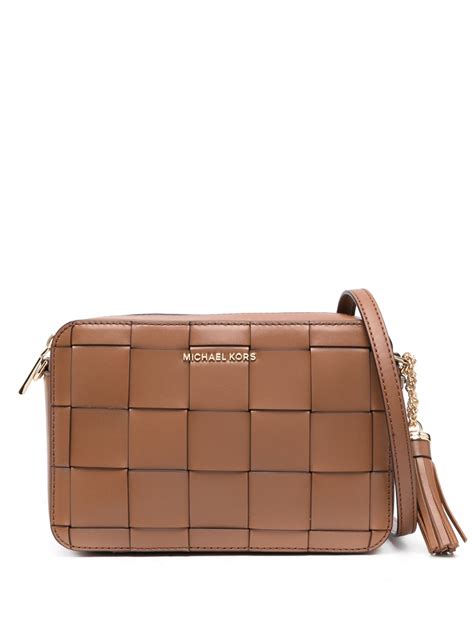 Michael Kors Ginny Medium Woven Leather Crossbody